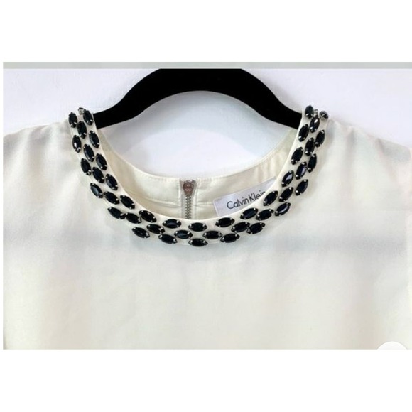Calvin Klein Sleeveless Blouse Layered Jewel Neck Top Ivory - Picture 6 of 6